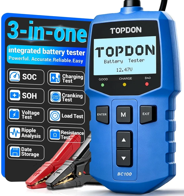 Main image of TOPDON BC100 Car Battery Tester 12V Automotive 100-2000 CCA Load Tester | Auto Alternator Tester Digital with Data Playback Charging Cranking System Tester for Car Truck Motorcycle ATV SUV Boat Yacht