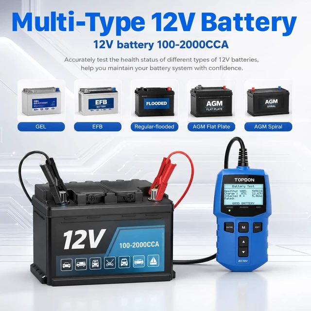 Alt view image 3 of 7 - TOPDON BC100 Car Battery Tester 12V Automotive 100-2000 CCA Load Tester | Auto Alternator Tester Digital with Data Playback Charging Cranking System Tester for Car Truck Motorcycle ATV SUV Boat Yacht