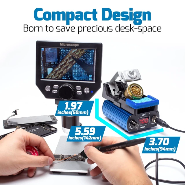 Alt view image 3 of 7 - WEP 982-I Precision Soldering Iron Station with Temperature Control, Preset Channels, °C-°F Conversion, Sleep Mode, Automatic Shutdown, Calibration Functions C210 Compatible Soldering Tips