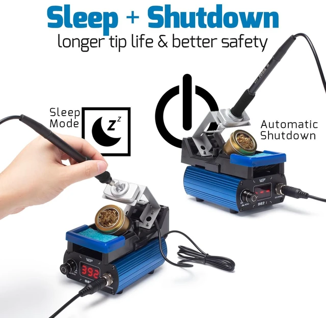 Alt view image 7 of 7 - WEP 982-I Precision Soldering Iron Station with Temperature Control, Preset Channels, °C-°F Conversion, Sleep Mode, Automatic Shutdown, Calibration Functions C210 Compatible Soldering Tips