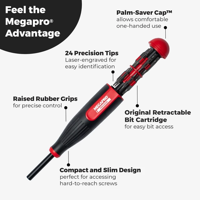 Alt view image 3 of 6 - MEGAPRO® 24-in-1 Precision Multi-Bit Screwdriver | Small Screw Application | Micro-fasteners | Eyeglass & jewelry Repair | Small Electronics Maintenance | Precision Tamperproof Bits
