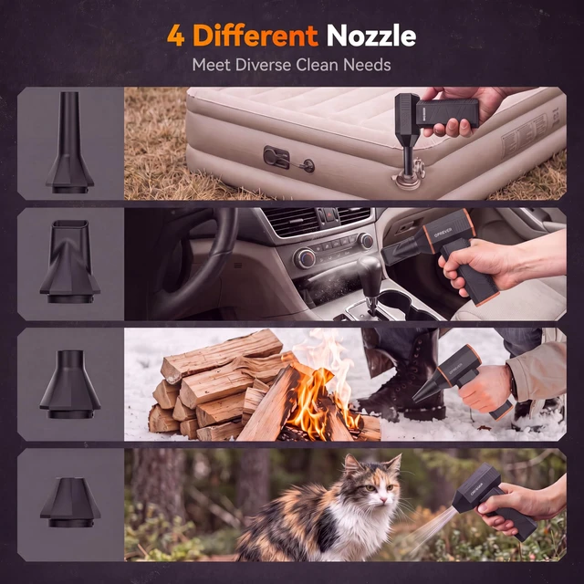 Alt view image 6 of 7 - Compressed Air Duster ,110,000 RPM, mini Blower, 3-Gear Adjustable | Rechargeable air Duster,Turbo Fan ,Fast Charging, Computer, Keyboard, House, Outdoor, Car, 0.45 lb Lightweight, 4 Nozzles