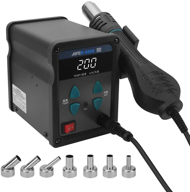 Main image of 868D Hot Air Rework Station 700W Digital Display High Power with 7 Hot Air Nozzles Adjustable temperature and Air Volume, Automatic Sleep Function