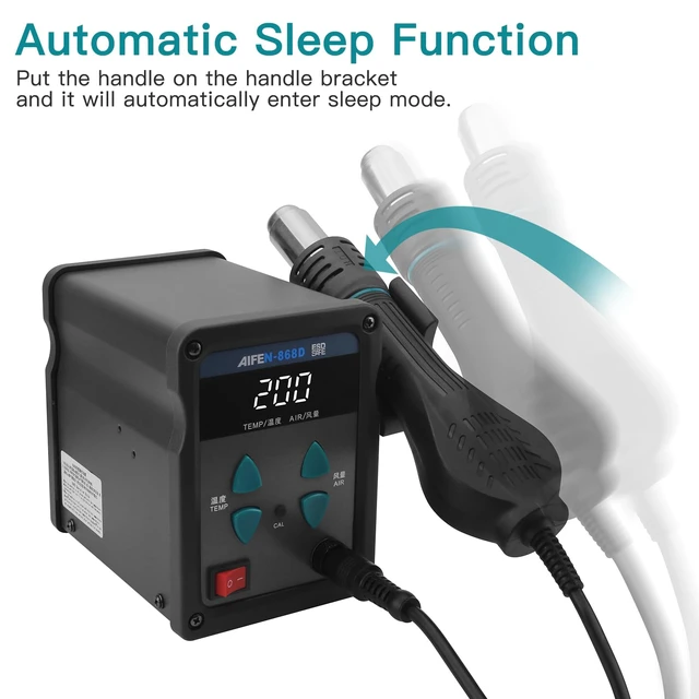 Alt view image 3 of 7 - 868D Hot Air Rework Station 700W Digital Display High Power with 7 Hot Air Nozzles Adjustable temperature and Air Volume, Automatic Sleep Function