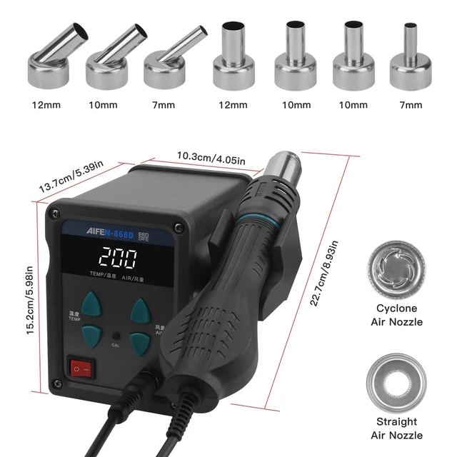 Alt view image 7 of 7 - 868D Hot Air Rework Station 700W Digital Display High Power with 7 Hot Air Nozzles Adjustable temperature and Air Volume, Automatic Sleep Function