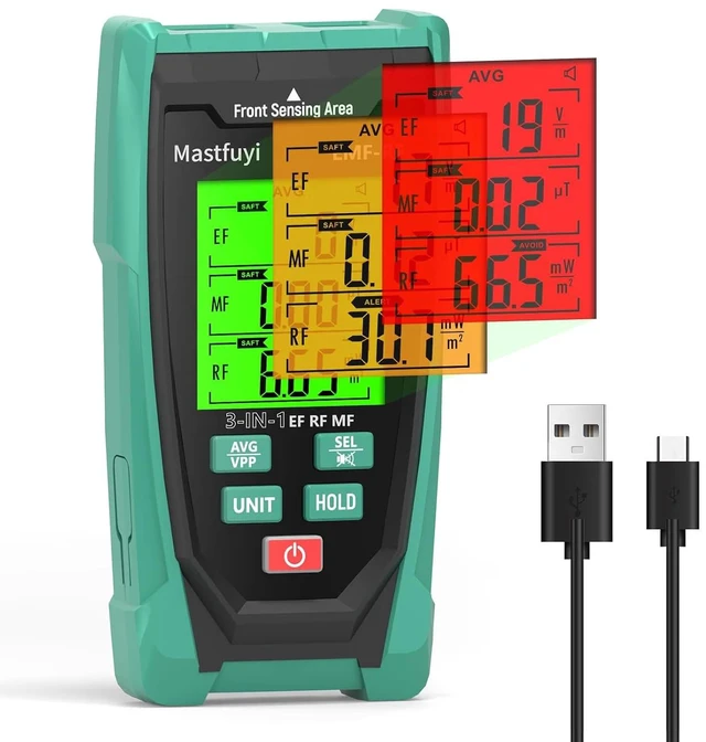 Main image of Mastfuyi 3in1 EMF Detector, Rechargeable EF MF RF Radiation Meter | Halloween Ghost Hunting Equipment,Emf reader,Tricolor LED visual & sound alarm;5G for home office & paranormal inspection