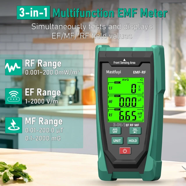 Alt view image 2 of 7 - Mastfuyi 3in1 EMF Detector, Rechargeable EF MF RF Radiation Meter | Halloween Ghost Hunting Equipment,Emf reader,Tricolor LED visual & sound alarm;5G for home office & paranormal inspection