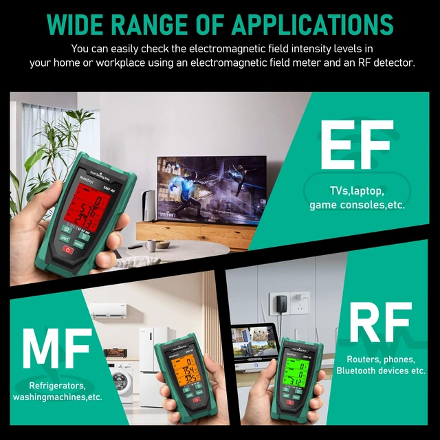 Alt view image 4 of 7 - Mastfuyi 3in1 EMF Detector, Rechargeable EF MF RF Radiation Meter | Halloween Ghost Hunting Equipment,Emf reader,Tricolor LED visual & sound alarm;5G for home office & paranormal inspection