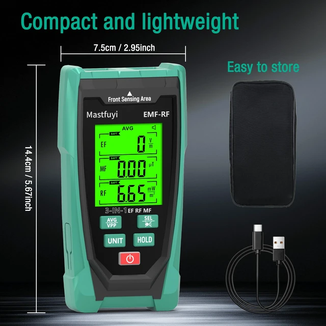 Alt view image 7 of 7 - Mastfuyi 3in1 EMF Detector, Rechargeable EF MF RF Radiation Meter | Halloween Ghost Hunting Equipment,Emf reader,Tricolor LED visual & sound alarm;5G for home office & paranormal inspection