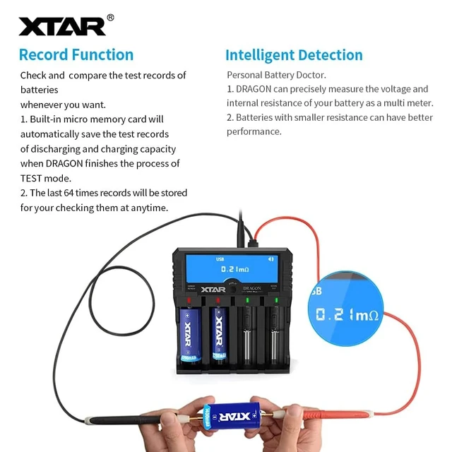 Alt view image 2 of 6 - XTAR Dragon VP4L Plus Professional 18650 Capacity Tester Universal 18650 Charger for Rechargeable Batteries Li-ion 21700 26650 14500 16340 Ni-MH AA AAA D with USB Output and Battery Repair Function