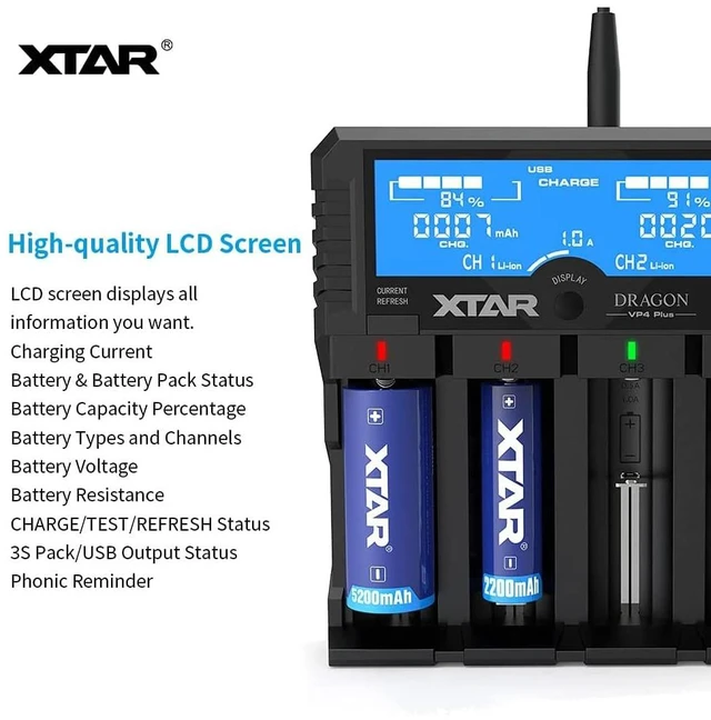 Alt view image 4 of 6 - XTAR Dragon VP4L Plus Professional 18650 Capacity Tester Universal 18650 Charger for Rechargeable Batteries Li-ion 21700 26650 14500 16340 Ni-MH AA AAA D with USB Output and Battery Repair Function