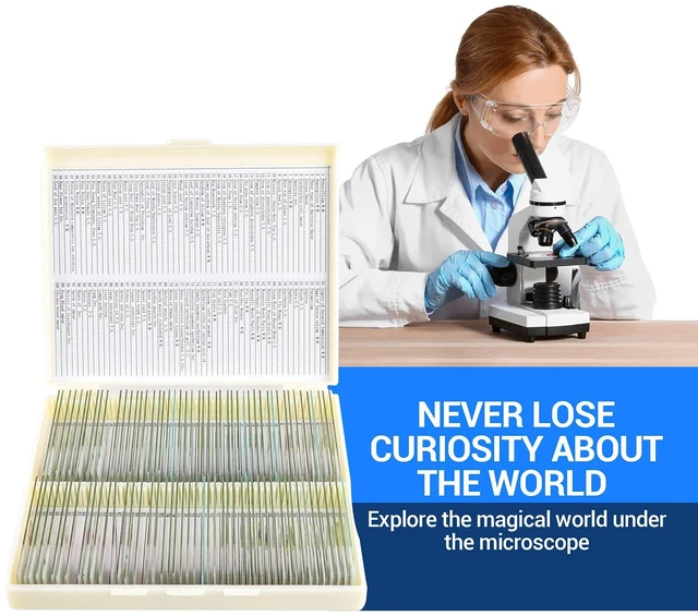 Alt view image 3 of 7 - 100 Prepared Microscope Slides with Specimens for Kids Adults - Bacterium, Fungus, Human Tissues, Mitosis, Plants, Insects, Animals Cells Samples for Biological Science Lab, School Students