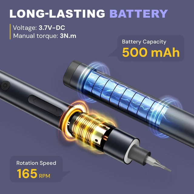 Alt view image 5 of 7 - 57 in 1 Precision Electric Screwdriver Set with 50 Magnetic Bits | 3 Torque Settings, 500mAh Rechargeable Battery, OLED Display, Repair Tool Kit for Electronics Phone Camera Laptop Watch