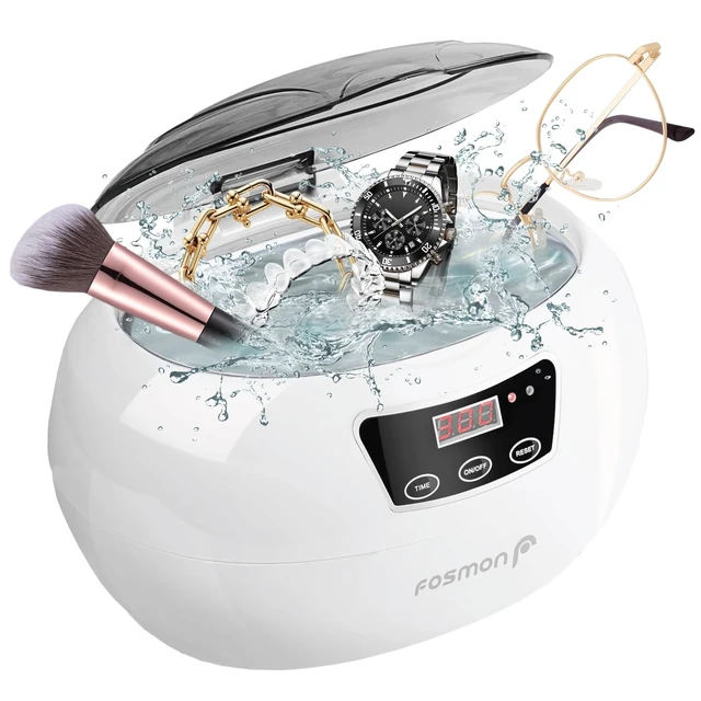 Main image of Fosmon 600ML 42kHz Ultrasonic Cleaner with Digital Timer | Stainless steel tank, 18 preset cycles, professional cleaner for dentures/retainers/mouth guards/jewelry, digital timer.