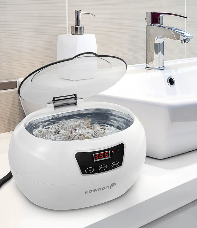 Alt view image 7 of 7 - Fosmon 600ML 42kHz Ultrasonic Cleaner with Digital Timer | Stainless steel tank, 18 preset cycles, professional cleaner for dentures/retainers/mouth guards/jewelry, digital timer.