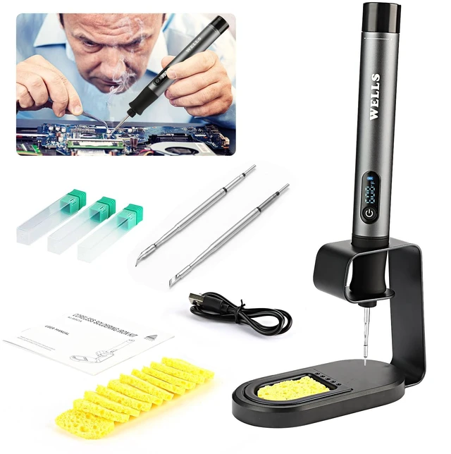 Main image of Professional Cordless Soldering Iron Kit with LCD Display: 7S Fast Heating Portable Soldering Iron Auto Sleep 2600mAh Battery with 3 Tips(C210) for Electronics Repair,DIY,Jewelry,PCB,RC Models