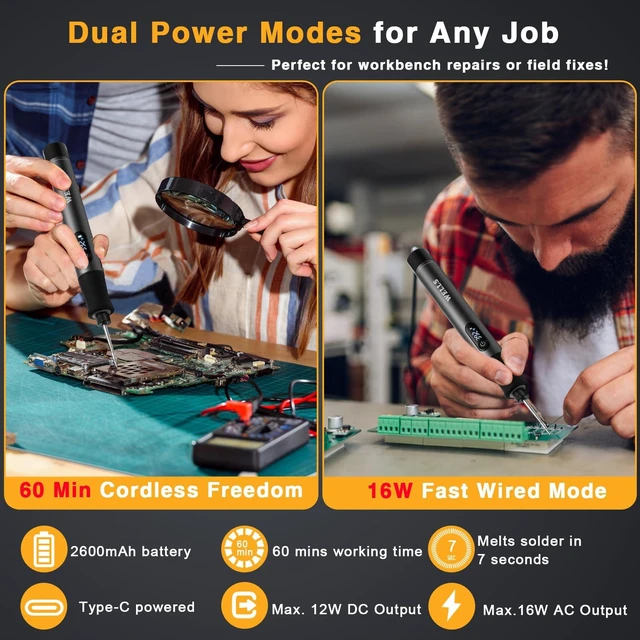 Alt view image 4 of 7 - Professional Cordless Soldering Iron Kit with LCD Display: 7S Fast Heating Portable Soldering Iron Auto Sleep 2600mAh Battery with 3 Tips(C210) for Electronics Repair,DIY,Jewelry,PCB,RC Models