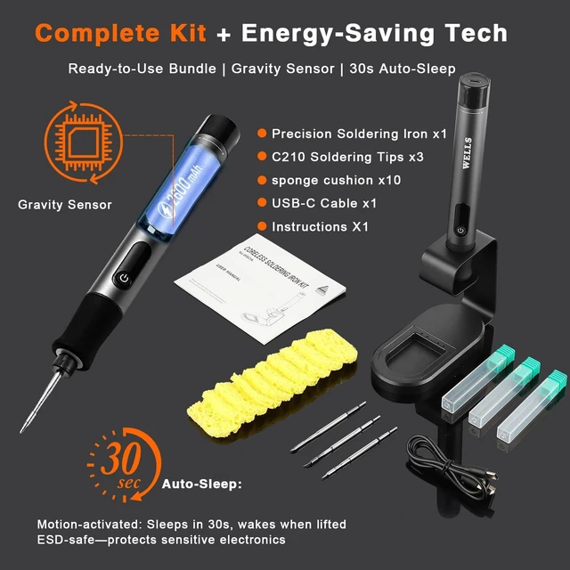 Alt view image 7 of 7 - Professional Cordless Soldering Iron Kit with LCD Display: 7S Fast Heating Portable Soldering Iron Auto Sleep 2600mAh Battery with 3 Tips(C210) for Electronics Repair,DIY,Jewelry,PCB,RC Models