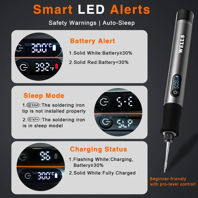 Alt view image 6 of 7 - Professional Cordless Soldering Iron Kit with LCD Display: 7S Fast Heating Portable Soldering Iron Auto Sleep 2600mAh Battery with 3 Tips(C210) for Electronics Repair,DIY,Jewelry,PCB,RC Models