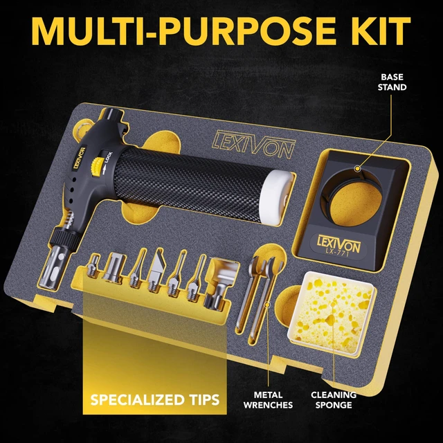 Alt view image 2 of 7 - LEXIVON Butane Torch Multi-Function Kit | Premium Self-Igniting Soldering Station with Adjustable Flame | Pro Grade 125-Watt Equivalent (LX-771)