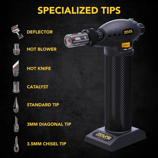 Alt view image 3 of 7 - LEXIVON Butane Torch Multi-Function Kit | Premium Self-Igniting Soldering Station with Adjustable Flame | Pro Grade 125-Watt Equivalent (LX-771)