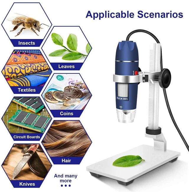Alt view image 6 of 7 - Jiusion HD 2MP 40X-1000X USB Digital Microscope with Aluminum Alloy Stand | Portable Magnification Endoscope Camera with 8 LEDs, Fits OTG Android, Mac, Windows 7 8 10 11 & Linux