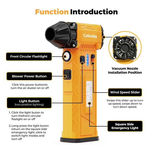 Alt view image 6 of 7 - Cafovidia Electric Air Duster, Compressed Air Duster, 200g Thrust | 180000RPM Brushless, Two 4000mAh Rechargeable Battery, Stepless Adjustable,Cordless Air Blower & Vacuum for PC,Car&Outdoor