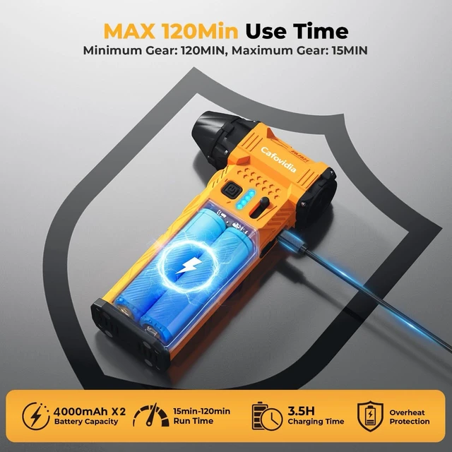 Alt view image 7 of 7 - Cafovidia Electric Air Duster, Compressed Air Duster, 200g Thrust | 180000RPM Brushless, Two 4000mAh Rechargeable Battery, Stepless Adjustable,Cordless Air Blower & Vacuum for PC,Car&Outdoor