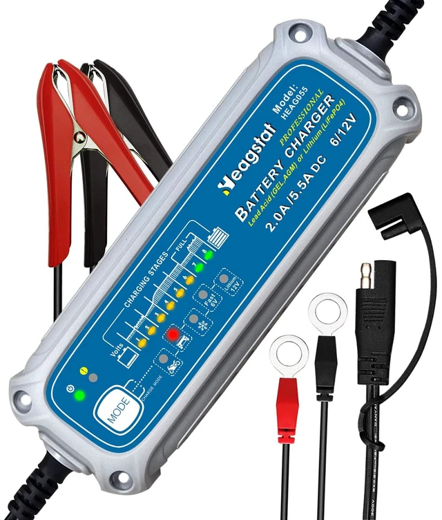 Main image of Heagstat 2/5.5A 6V/12V Smart Battery Charger, Trickle Charger & Maintainer | 8-Stage, 5-Mode Options: 6V/5.5A, 12V/2A, 12V/5.5A, 12V/Winter, 12.8V/(LiFePO4) Charging Mode for Car Motorcycle ATVs