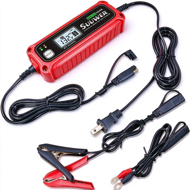 Main image of Suuwer 2A/5A 6/12V Smart Battery Charger, Trickle Charger & Maintainer | 7-Stage, 4-Mode Options: 6V/2A, 12V/2A, 12V/5A Lead-Acid & 12.8V/5A Lithium(LiFePO4) Charging Mode for Car Motorcycle ATVs