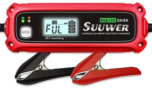 Alt view image 2 of 7 - Suuwer 2A/5A 6/12V Smart Battery Charger, Trickle Charger & Maintainer | 7-Stage, 4-Mode Options: 6V/2A, 12V/2A, 12V/5A Lead-Acid & 12.8V/5A Lithium(LiFePO4) Charging Mode for Car Motorcycle ATVs