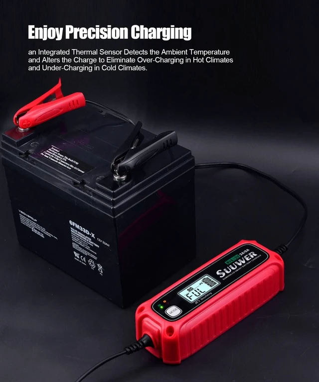 Alt view image 6 of 7 - Suuwer 2A/5A 6/12V Smart Battery Charger, Trickle Charger & Maintainer | 7-Stage, 4-Mode Options: 6V/2A, 12V/2A, 12V/5A Lead-Acid & 12.8V/5A Lithium(LiFePO4) Charging Mode for Car Motorcycle ATVs