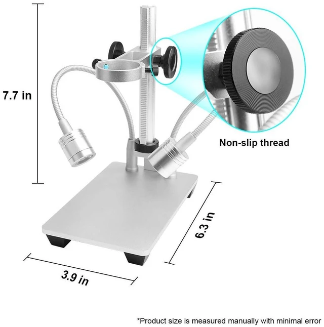 Alt view image 6 of 7 - Cainda Aluminum Microscope Stand with Fill Light for USB Digital Microscope | Adjustable Alloy Holder, Fits WiFi/LCD Digital Cameras, Stable Base, Case Included