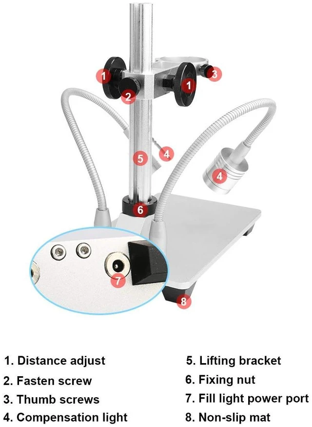 Alt view image 5 of 7 - Cainda Aluminum Microscope Stand with Fill Light for USB Digital Microscope | Adjustable Alloy Holder, Fits WiFi/LCD Digital Cameras, Stable Base, Case Included