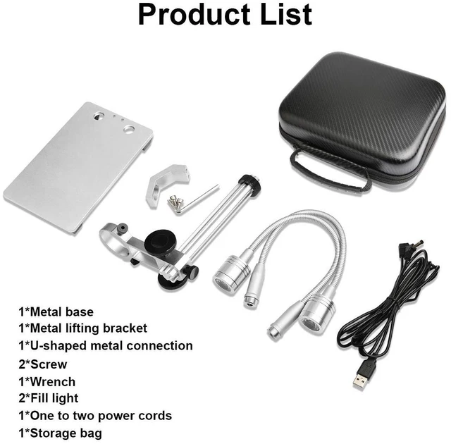 Alt view image 7 of 7 - Cainda Aluminum Microscope Stand with Fill Light for USB Digital Microscope | Adjustable Alloy Holder, Fits WiFi/LCD Digital Cameras, Stable Base, Case Included