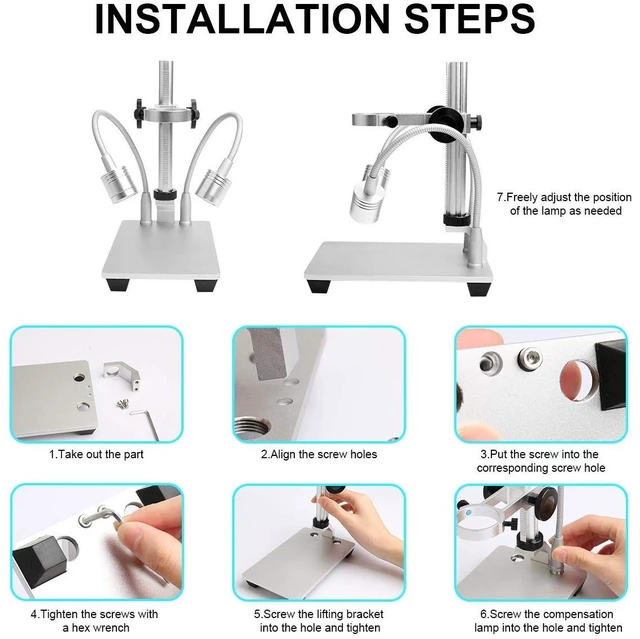 Alt view image 4 of 7 - Cainda Aluminum Microscope Stand with Fill Light for USB Digital Microscope | Adjustable Alloy Holder, Fits WiFi/LCD Digital Cameras, Stable Base, Case Included
