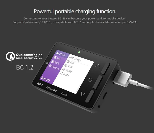 Alt view image 7 of 7 - ISDT BG-8S BattGo Battery Meter, LCD Display Digital Battery Capacity Checker Balancer Tester for NiMH,LiPo,Life,Li-ion,Nicd