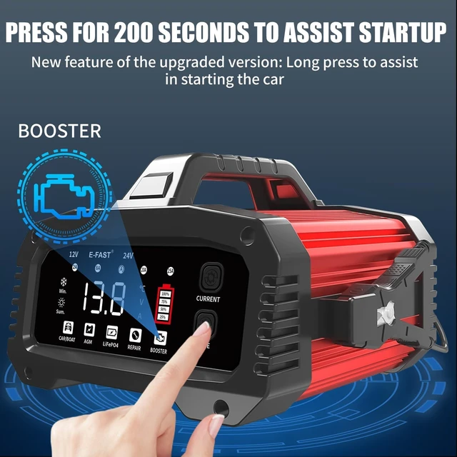 Alt view image 4 of 7 - E-FAST 25A Smart Car Battery Charger, 12V/24V Automatic Automotive Battery Maintainer & Desulfator with 200s Booster Mode - Adjustable Amp Trickle Charger for Lead-Acid, AGM, Gel, LiFePO4