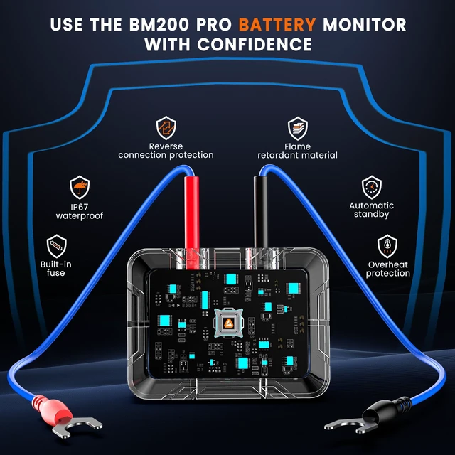 Alt view image 6 of 7 - ANCEL BM200 PRO 12V Car Battery Monitor, 433MHz Wireless Battery Tester | with Cranking Charging Test, Voltage & Temperature & Alarm Real-Time Monitoring for Car, Motocycle, RV, Truck, Boat