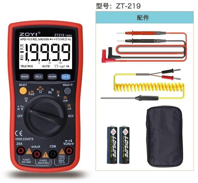 Alt view image 7 of 7 - ZOYI ZT219 True RMS Digital Multimeter 19999 Counts, Auto ranging NCV, Temperature, Capacitance, Frequency Duty Cycle Tester, with Backlight Data Hold