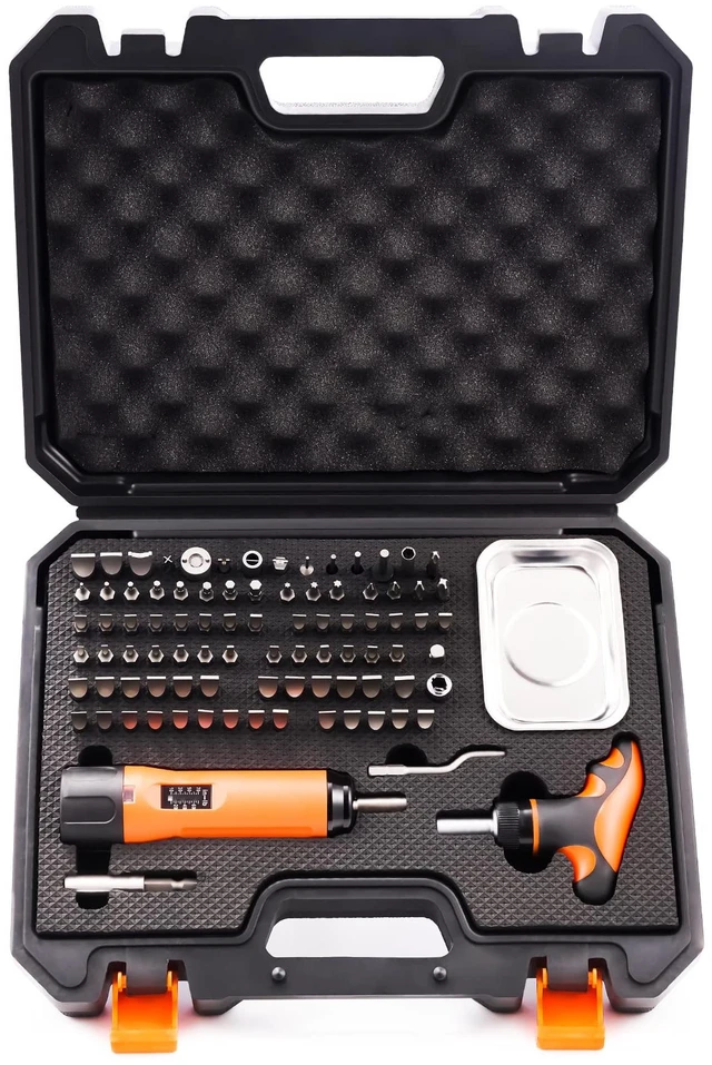Main image of KNINE OUTDOORS Precision 1/4" Torque Screwdriver Set Adjustable from 10 to 70 In-Lbs Engineering Repair Kit Maintenance Tools with T-BAR Ratchet Screwdriver, Set of 92 pieces