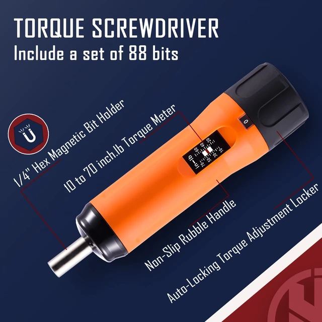 Alt view image 3 of 7 - KNINE OUTDOORS Precision 1/4" Torque Screwdriver Set Adjustable from 10 to 70 In-Lbs Engineering Repair Kit Maintenance Tools with T-BAR Ratchet Screwdriver, Set of 92 pieces