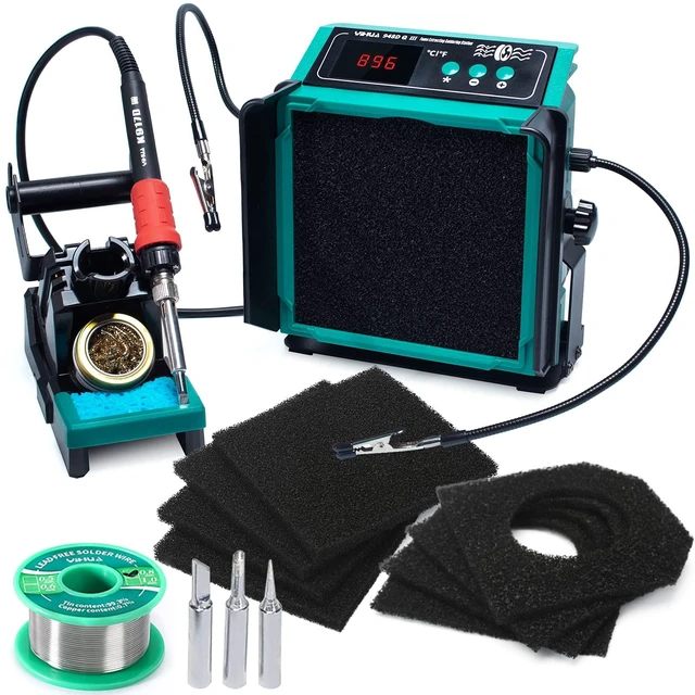 Main image of YIHUA 948DQ-III 2-IN-1 Solder Fume Extractor and 110W Soldering Station Kit | High-power soldering iron with precise temp. control 392~896°F, with helping hands, tiltable angle, dual-filter extractor