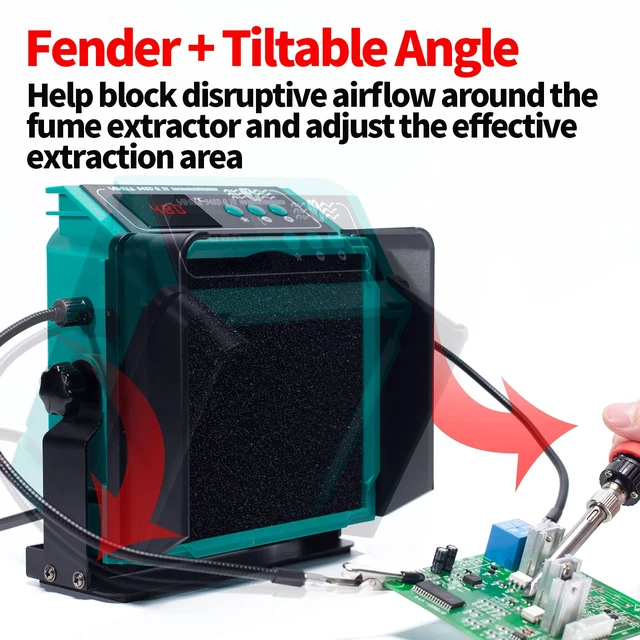 Alt view image 4 of 7 - YIHUA 948DQ-III 2-IN-1 Solder Fume Extractor and 110W Soldering Station Kit | High-power soldering iron with precise temp. control 392~896°F, with helping hands, tiltable angle, dual-filter extractor