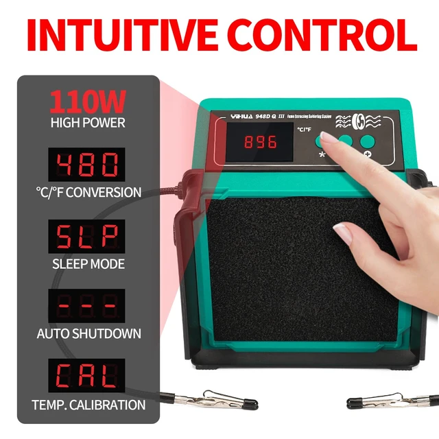 Alt view image 5 of 7 - YIHUA 948DQ-III 2-IN-1 Solder Fume Extractor and 110W Soldering Station Kit | High-power soldering iron with precise temp. control 392~896°F, with helping hands, tiltable angle, dual-filter extractor