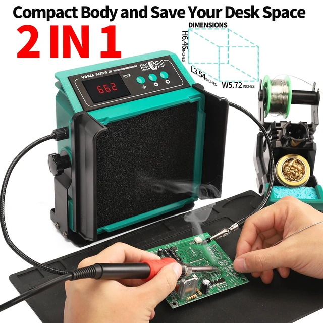 Alt view image 2 of 7 - YIHUA 948DQ-III 2-IN-1 Solder Fume Extractor and 110W Soldering Station Kit | High-power soldering iron with precise temp. control 392~896°F, with helping hands, tiltable angle, dual-filter extractor