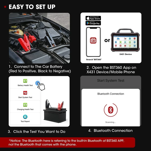 Alt view image 4 of 7 - LAUNCH X431 BST360 Car Battery Tester, 6V 12V Battery Load Tester | Auto Alternator Analyzer for CCA/AGM/GEL, Bluetooth Connection, Compatible with Android/iPhone/LAUNCH X431 Diagnostic Tools