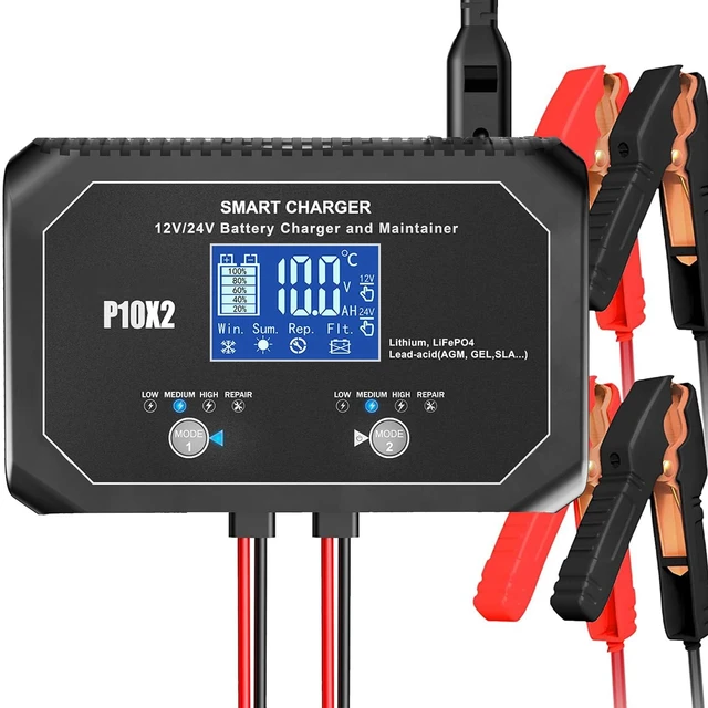 Main image of 2-Bank(10A/Bank) Car Battery Charger, 12V 24V Lead-Acid, LiFePo4 Chargers | Smart Battery Charger, Battery Maintainer, Trickle Chargers for Car, Motorcycle, Marine, Boat, Lead-Acid, Lithium, LiFePo4