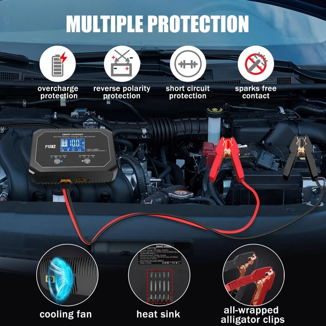 Alt view image 5 of 7 - 2-Bank(10A/Bank) Car Battery Charger, 12V 24V Lead-Acid, LiFePo4 Chargers | Smart Battery Charger, Battery Maintainer, Trickle Chargers for Car, Motorcycle, Marine, Boat, Lead-Acid, Lithium, LiFePo4