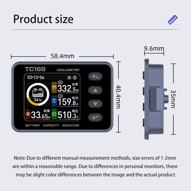 Alt view image 4 of 7 - 6-80V 0-50A 0-200A Universal Car Battery Monitor Voltage Capacity & Charge Discharge Tester Indicator (0-200A)